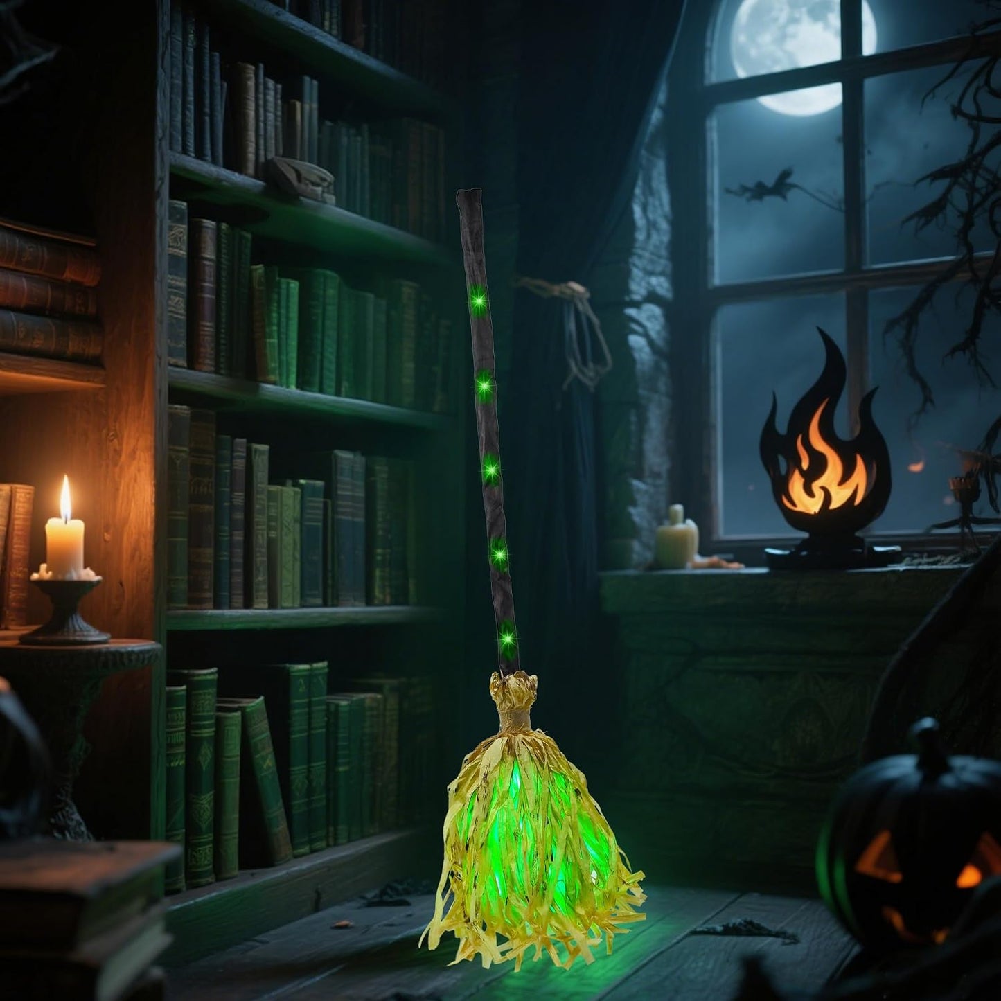 Animated Halloween Witch Broom with Lights, Sound and Motion Decor