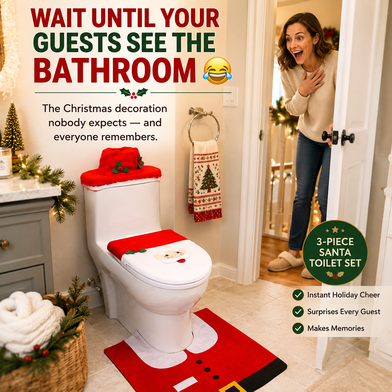 🎅Christmas Toilet Decor Set | 3-Piece Bathroom Holiday Makeover