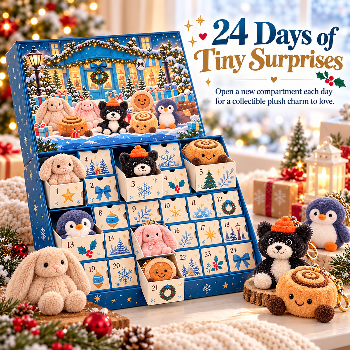 🎄 24-Day Plush Advent Calendar – Cute Christmas Countdown with Daily Surprises
