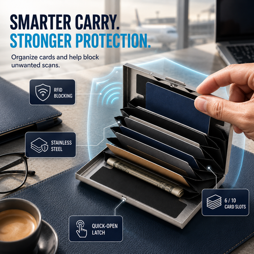 🔒RFID-Blocking Stainless Steel Card Wallet – Organized, Secure & Pocket-Ready