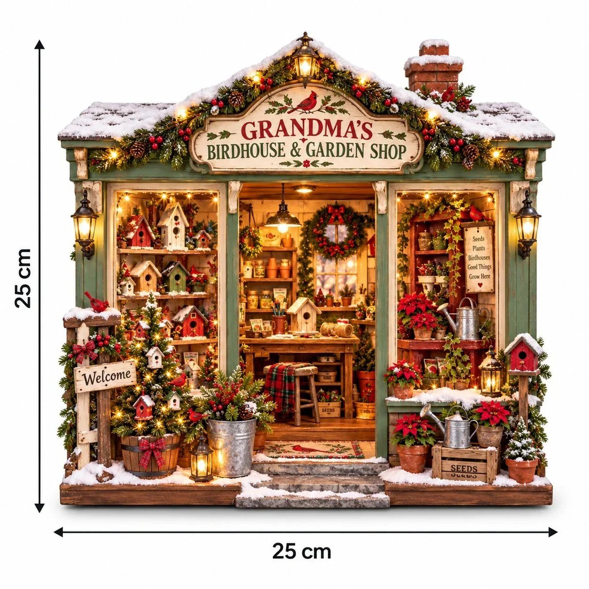 🐦 Grandma’s Birdhouse & Garden Shop DIY Miniature Kit – Light-Up Christmas Garden House