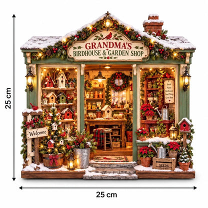 🐦 Grandma’s Birdhouse & Garden Shop DIY Miniature Kit – Light-Up Christmas Garden House