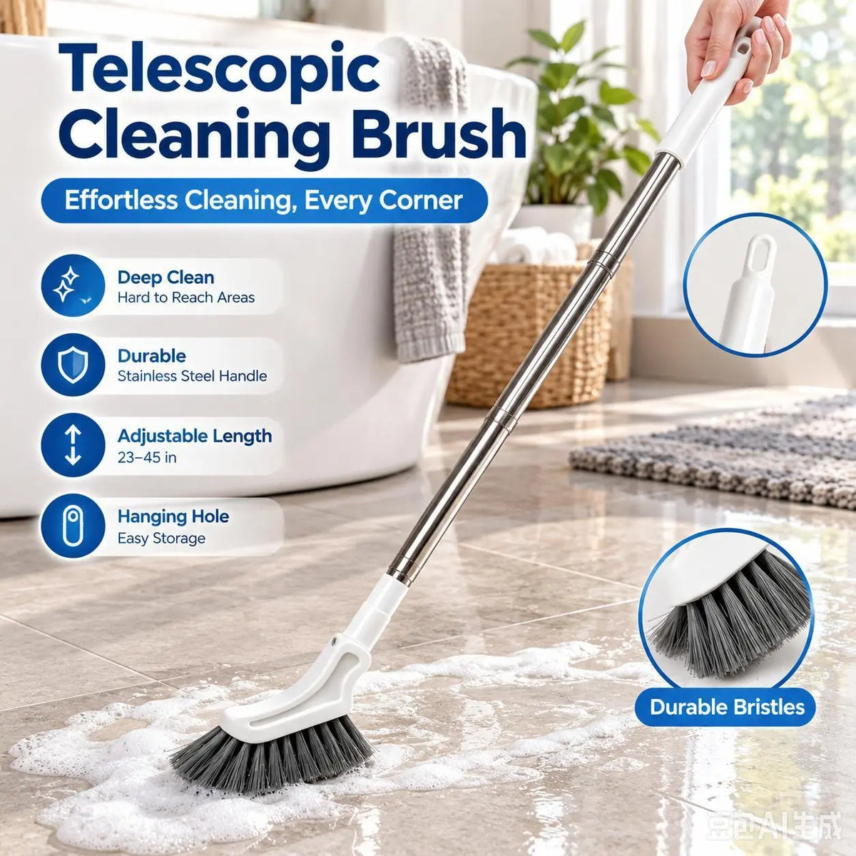 🧼 Telescopic Crevice Cleaning Brush – Long Handle Gap Cleaner for Bathroom, Toilet, Floors & Windows 🧹