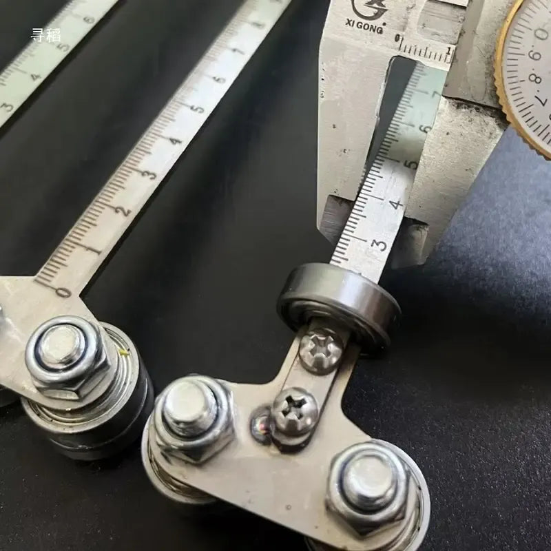Close-up of positioning caliper reference points and measuring scale