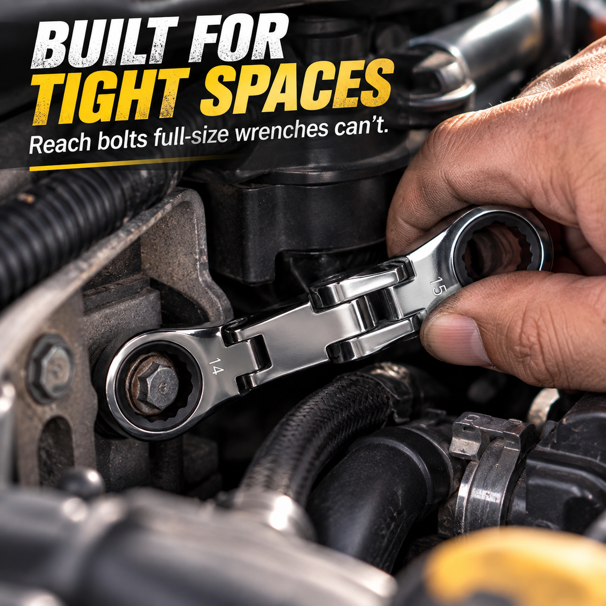💯🛠️ 5-Piece Stubby Flex-Head Ratchet Wrench Set – Built for Tight Spaces Wrench Set 72-Tooth Metric Mechanic Tools