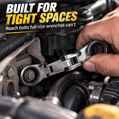 💯🛠️ 5-Piece Stubby Flex-Head Ratchet Wrench Set – Built for Tight Spaces Wrench Set 72-Tooth Metric Mechanic Tools