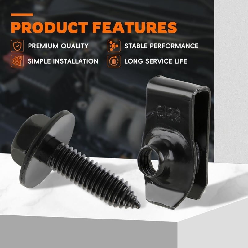 🔩 50-Piece Automotive Retainer Bolt & U-Nut Clip Kit – 1/4″ Hex Fasteners for Fender & Bumper Repairs