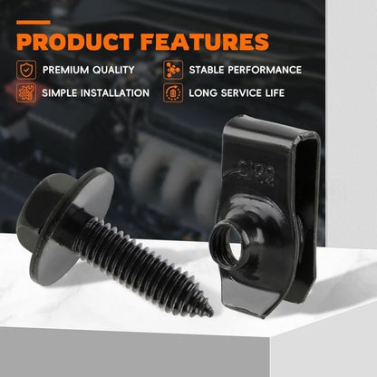 🔩 50-Piece Automotive Retainer Bolt & U-Nut Clip Kit – 1/4″ Hex Fasteners for Fender & Bumper Repairs