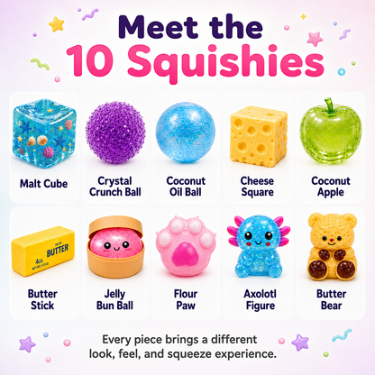 ✨ 10-Piece Mixed-Texture Squishy Set – Squeeze, Stretch & Discover the Fun!