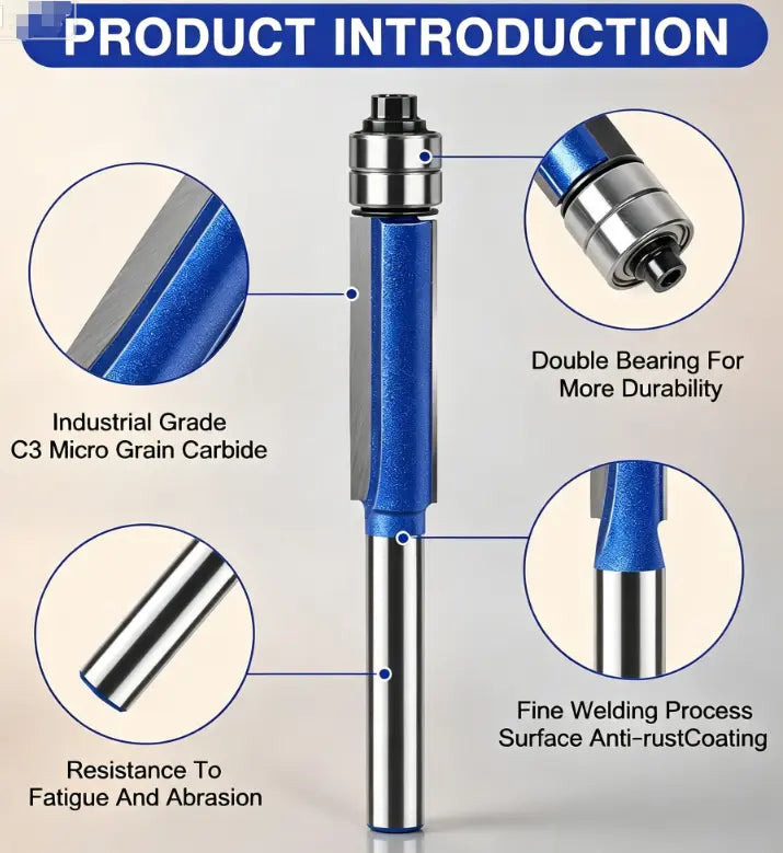 4-Piece Double Bearing Flush Trim Router Bit Set – Smooth & Precise Woodworking