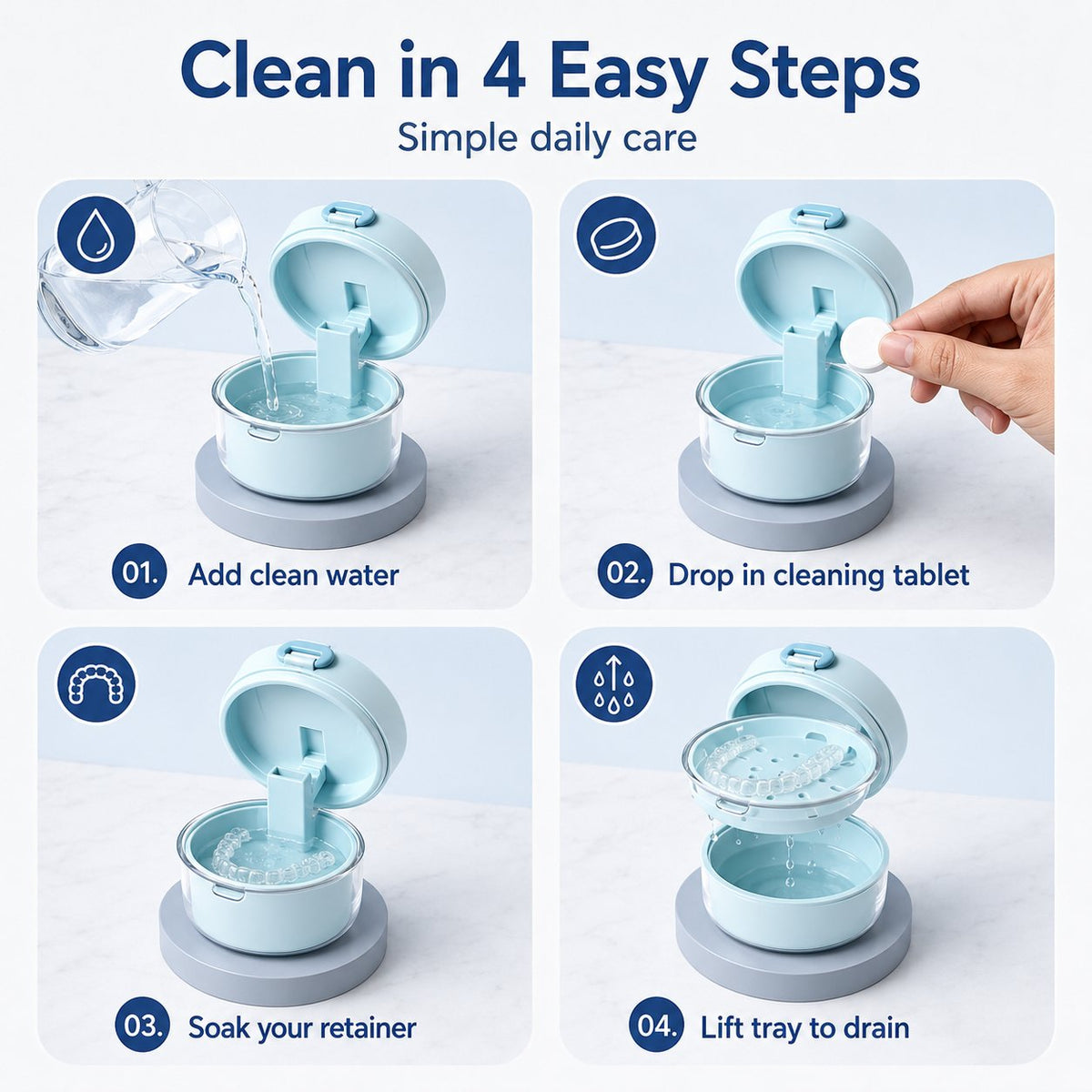 3-in-1 Retainer Case – Soak, Drain & Store