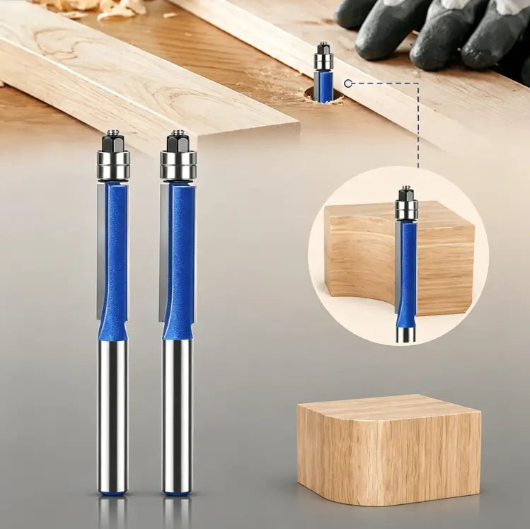 4-Piece Double Bearing Flush Trim Router Bit Set – Smooth & Precise Woodworking
