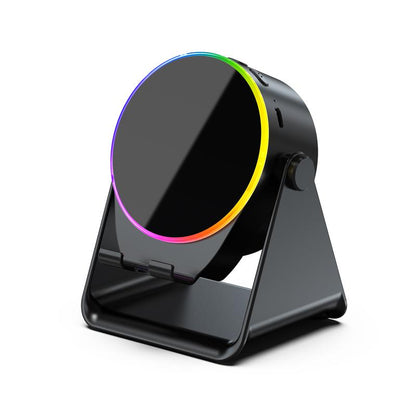 🔊 5-in-1 Wireless Induction Bluetooth Speaker Stand – 360° Rotating Phone Holder with LED Light
