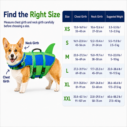 Dog Flotation Swim Vest with Chin Support & Grab Handle