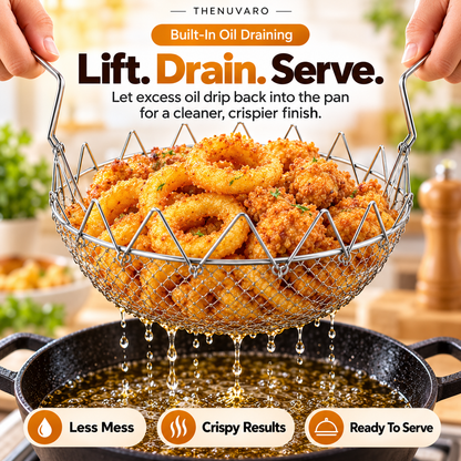 🍟 Foldable Easy-Lift Frying Basket – Fry, Lift & Drain the Whole Batch in One Easy Move