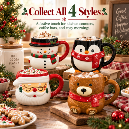 🎄 Christmas Character Mug Collection – Snowman, Santa, Penguin & Bear Stoneware Mugs