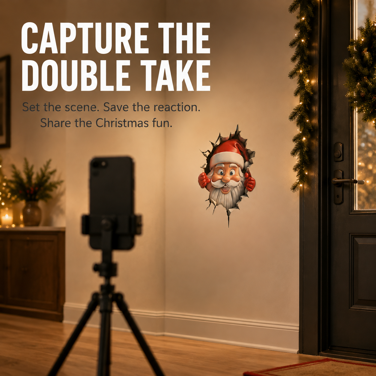 🎅 3D Santa Breaking Through Wall Decal – Funny Christmas Illusion Sticker
