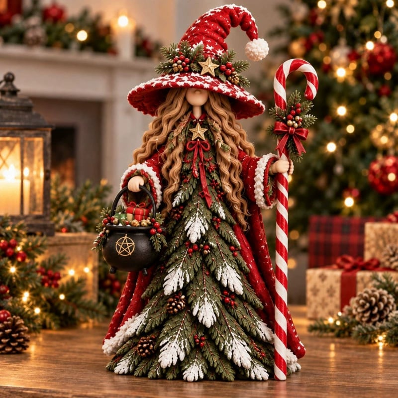 🧙 Rote Weihnachtshexe mit Kessel