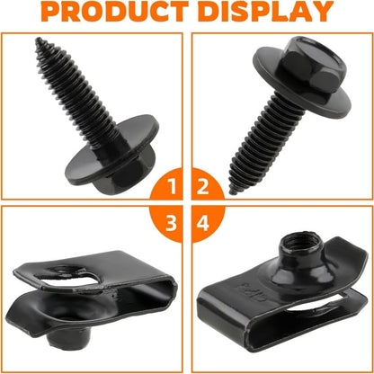 🔩 50-Piece Automotive Retainer Bolt & U-Nut Clip Kit – 1/4″ Hex Fasteners for Fender & Bumper Repairs