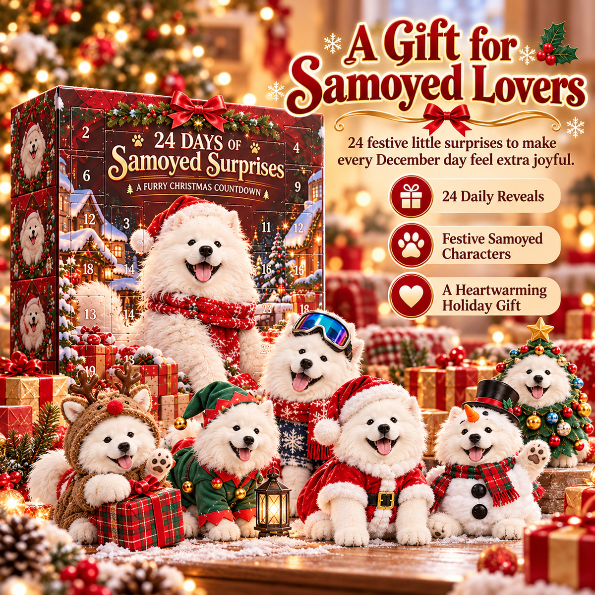 🐶 Samoyed Christmas Countdown Collection – 24 Festive Surprises