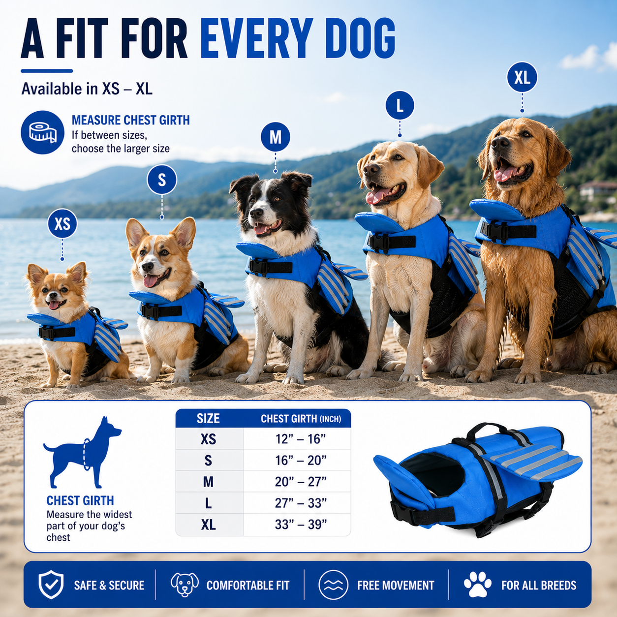 🔥Dog Life Jacket, High Buoyancy Wings Pet Life Vest with Extra Chin Float
