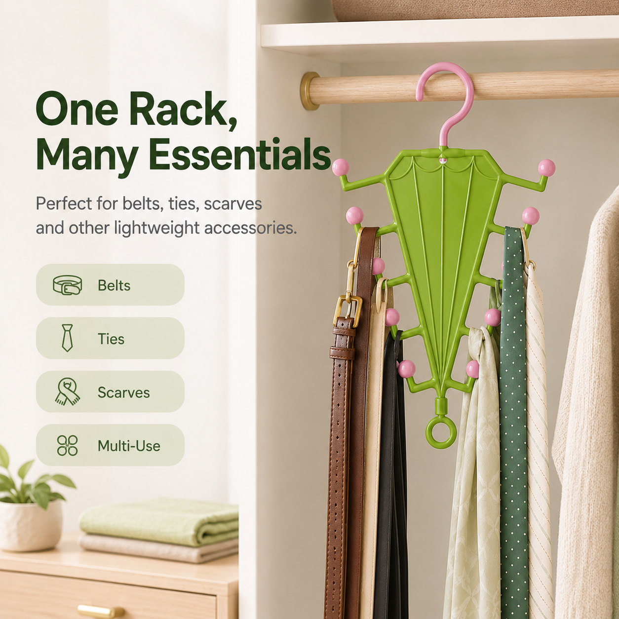 🧥V-Shaped Accessory Organizer | 10 Hooks for Belts, Ties & Scarves