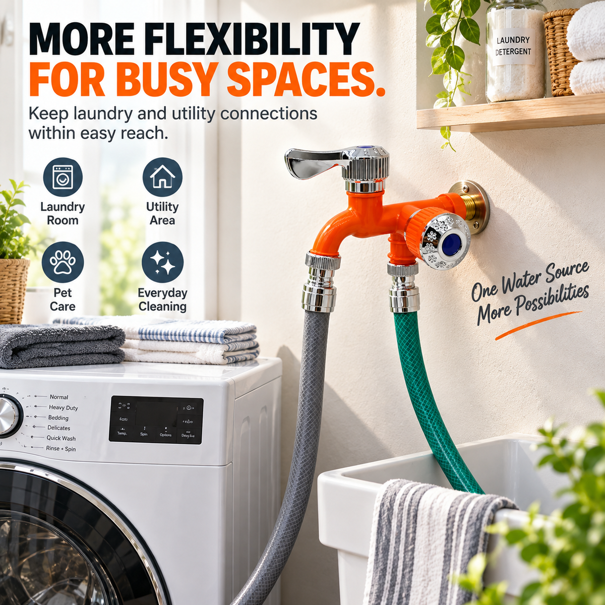 💧 Dual-Outlet Faucet – Two Water Lines, No More Hose Switching