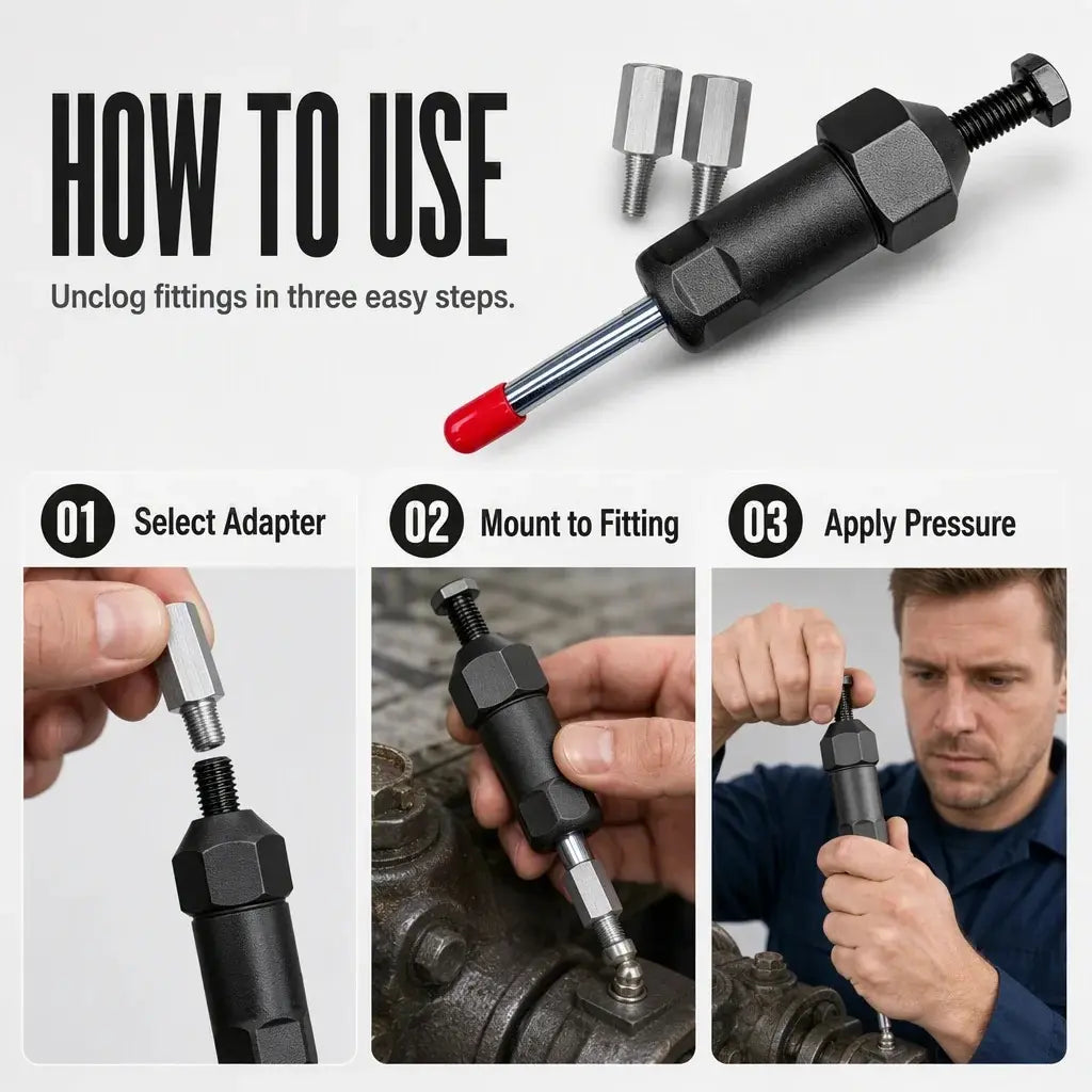 🚜 HEAVY EQUIPMENT ESSENTIAL | Grease Fitting Cleaner Tool – High-Pressure Unclogging Tool for Excavators, Tractors & Trucks
