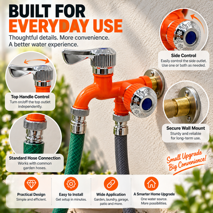 💧 Dual-Outlet Faucet – Two Water Lines, No More Hose Switching