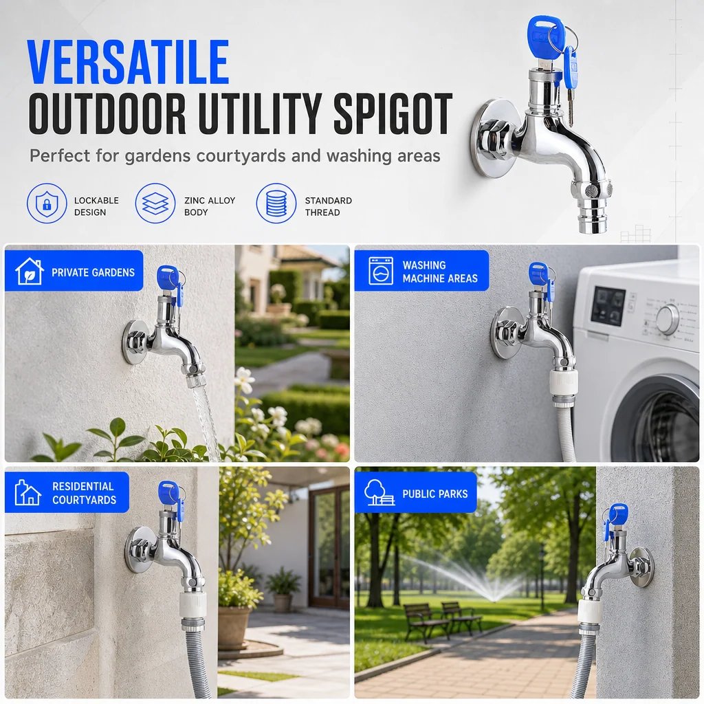🔐 Lockable Outdoor Water Faucet with Key — Secure Metal Garden Tap for Outdoor Water Access