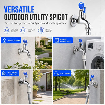 🔐 Lockable Outdoor Water Faucet with Key — Secure Metal Garden Tap for Outdoor Water Access