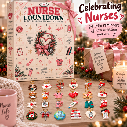 🎄 24-Day Nurse Appreciation Advent Calendar – 24 Nurse-Themed Keychains