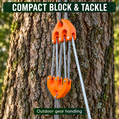 🏕️🪢 Compact Aluminum Block & Tackle Hoist – Portable Outdoor Gear Lifting Pulley Set 🔩