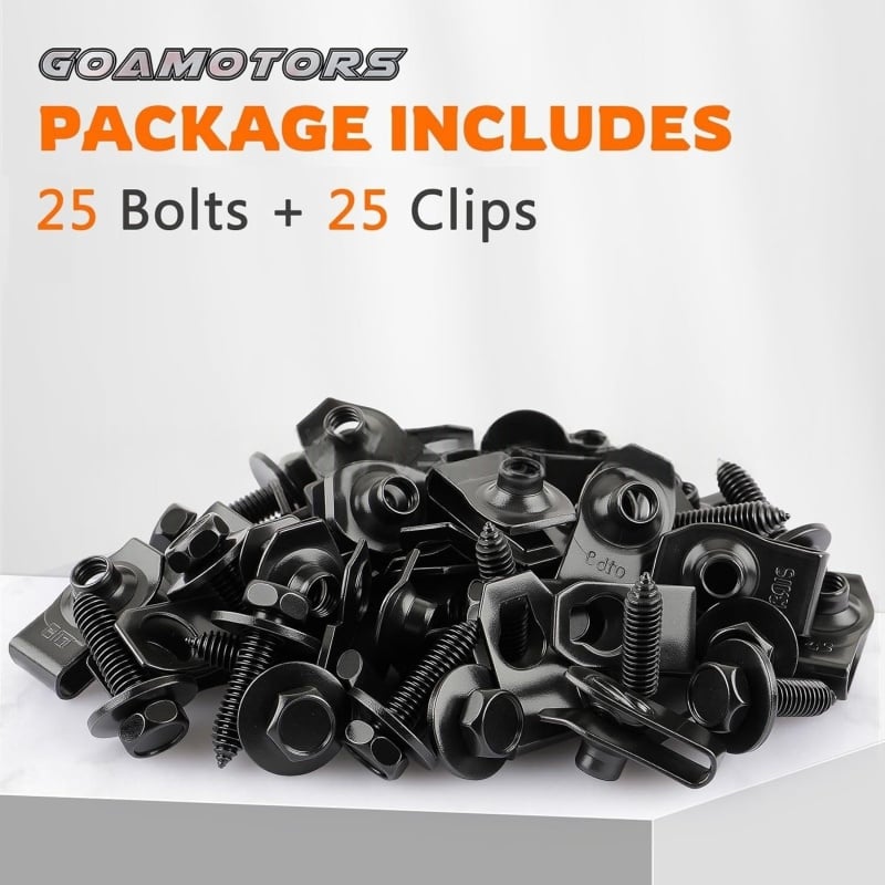 🔩 50-Piece Automotive Retainer Bolt & U-Nut Clip Kit – 1/4″ Hex Fasteners for Fender & Bumper Repairs