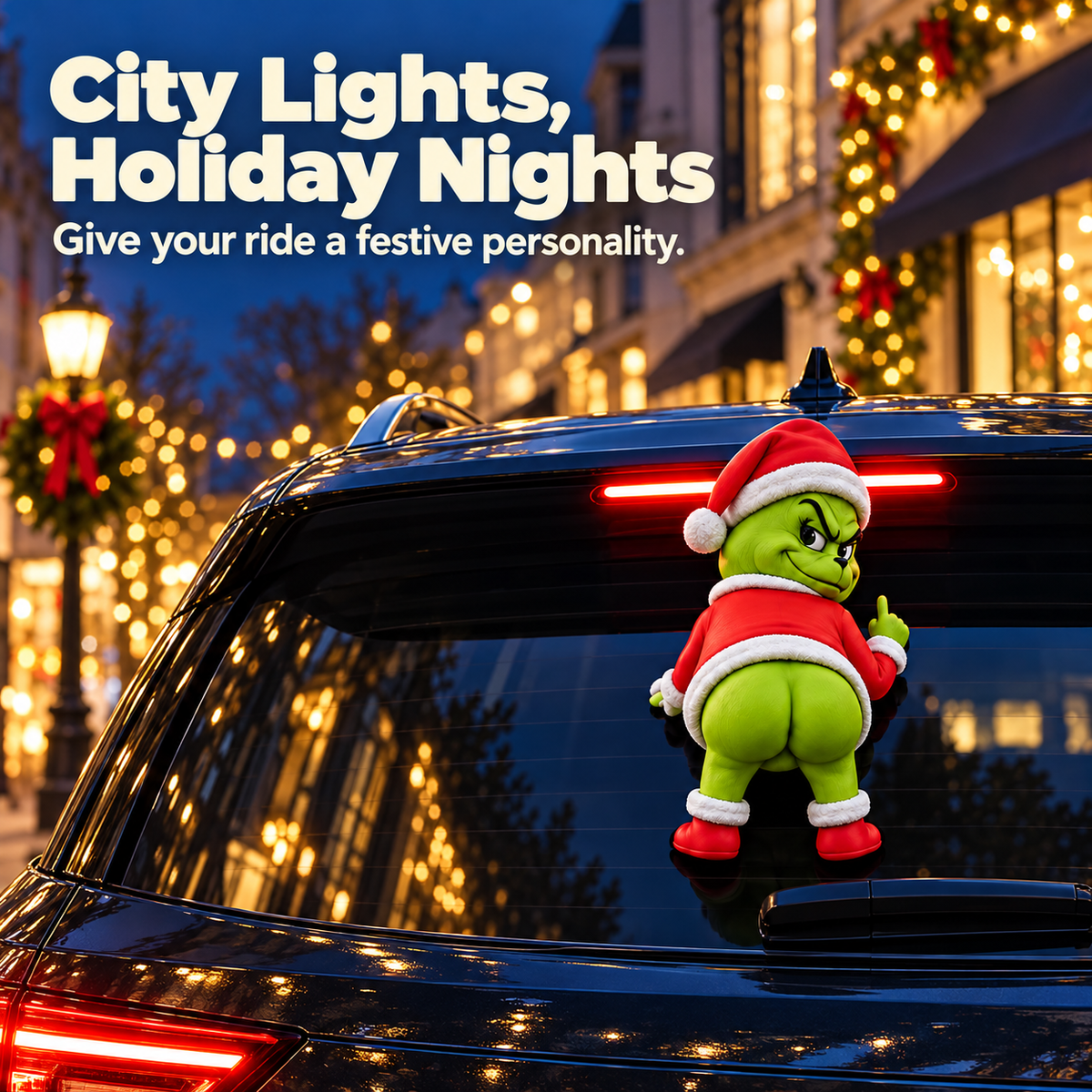 🎅 Funny Grinch Rear Window Car Decor, Water Spray Christmas Grinch Ornament for SUV Rear Windshield, Holiday Prank Car Decoration