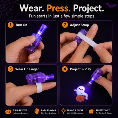👻 🎃 Halloween Finger Projector Rings – LED Party Favors for Kids