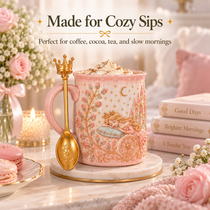 ✨ Enchanted Storybook Embossed Ceramic Mug – Matching Decorative Spoon & 5 Collectible Styles
