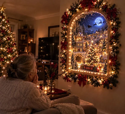 ✨ The Christmas Portal – Illuminated Village Holiday Wall Display