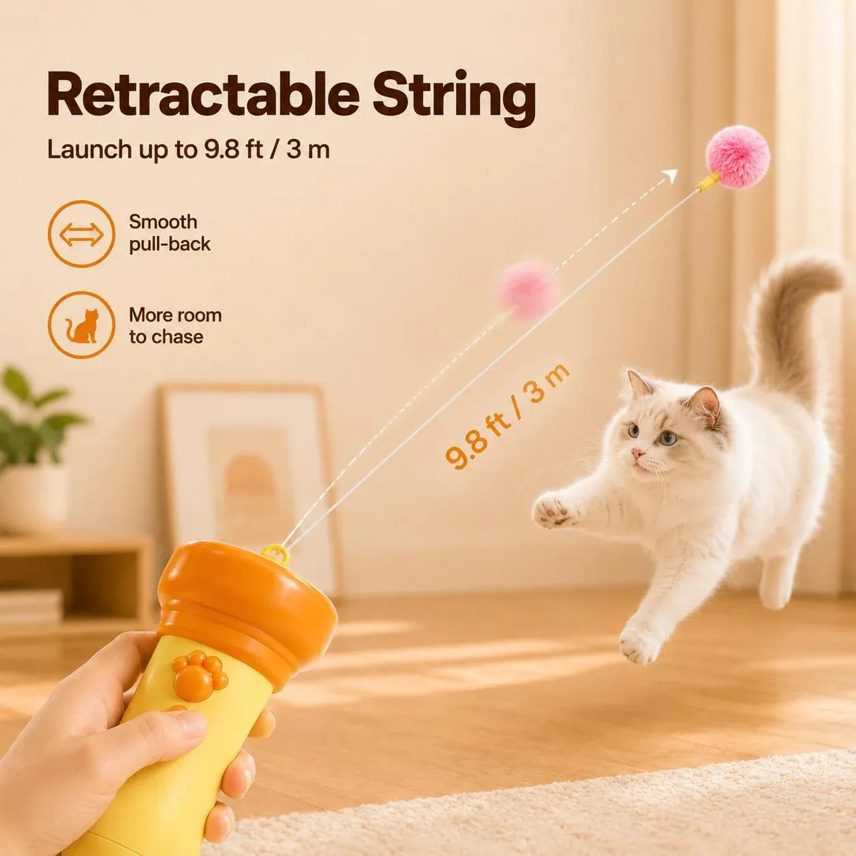 😼🐾 2026 New Interactive Automatic Retractable Cat Teaser with Plush Ball
