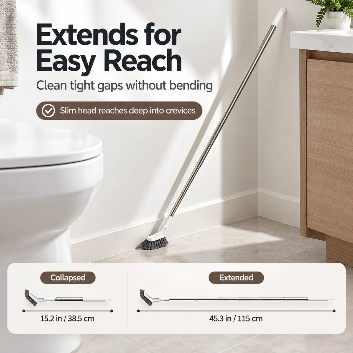 🧼 Telescopic Crevice Cleaning Brush – Long Handle Gap Cleaner for Bathroom, Toilet, Floors & Windows 🧹