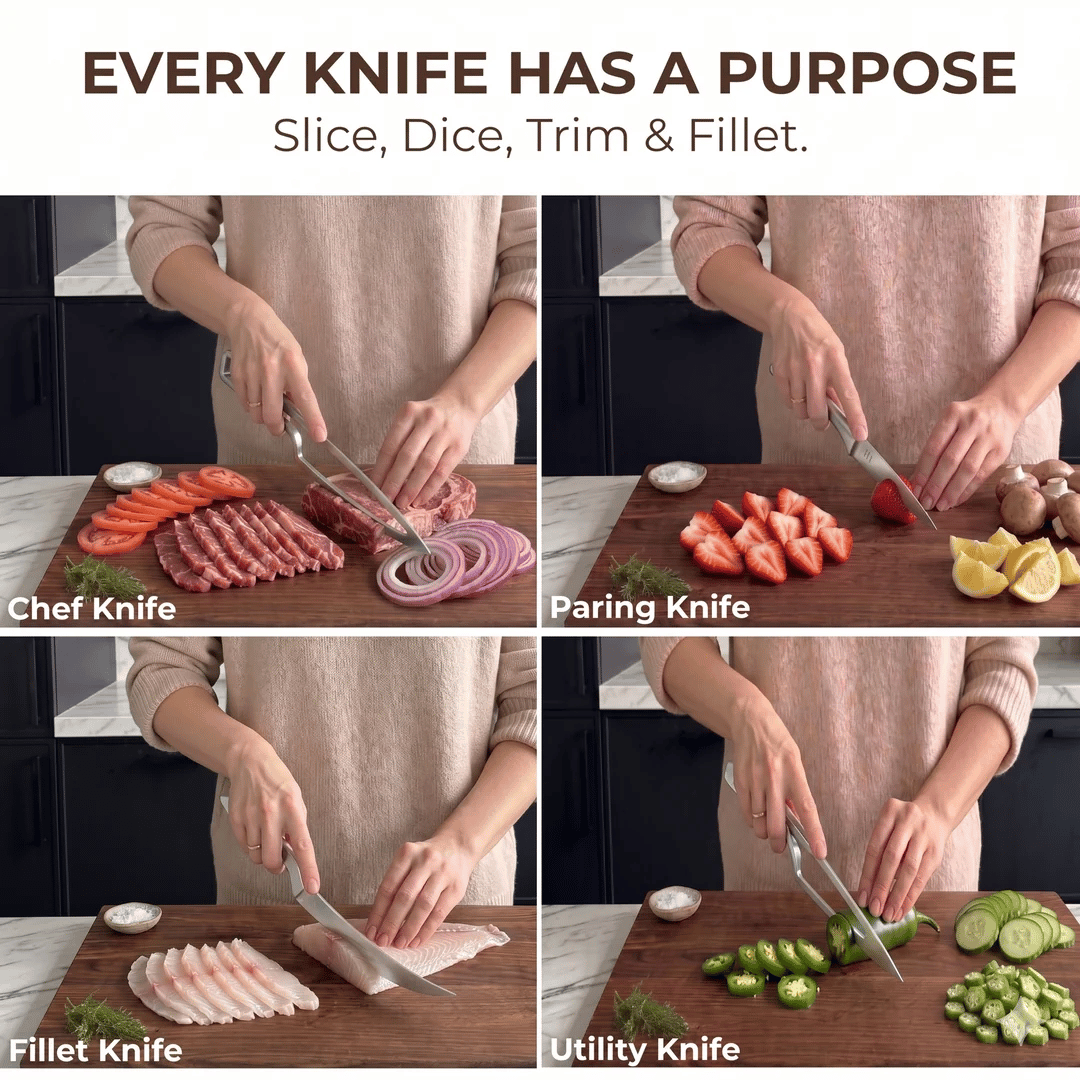 4-Piece Magnetic Kitchen Knife Set | VG10 Japanese Steel & Space-Saving Nesting Design