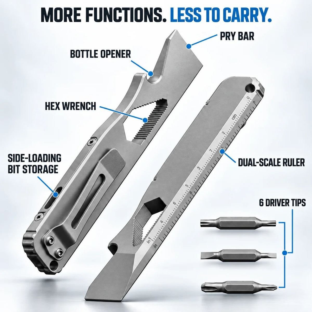 📍🔧 TC4 Titanium EDC Multitool with Pry Bar & Screwdriver Bits
