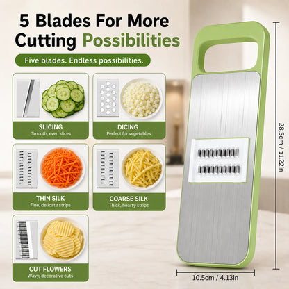 5-in-1 Vegetable Slicer &amp; Shredder — Adjustable Stainless Steel Blades