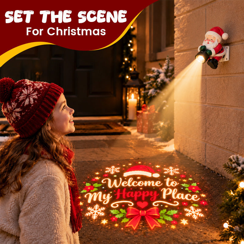 🎅 Santa Christmas Welcome Projector – Colorful Holiday Greeting Light with Adjustable Projection & Remote Power Control
