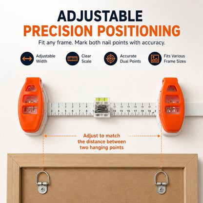 Adjustable Picture Hanging Tool with Built-In Level & Nail Positioning