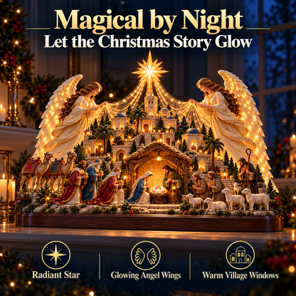 🎄✨ 3D Lighted Angel Nativity Centerpiece – Meaningful Christmas Mantel Decor