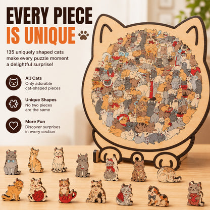🔥Flash Sale: 50% OFF🎁Every Piece Is a Cat – 135-Piece Wooden Puzzle for Cat Lovers