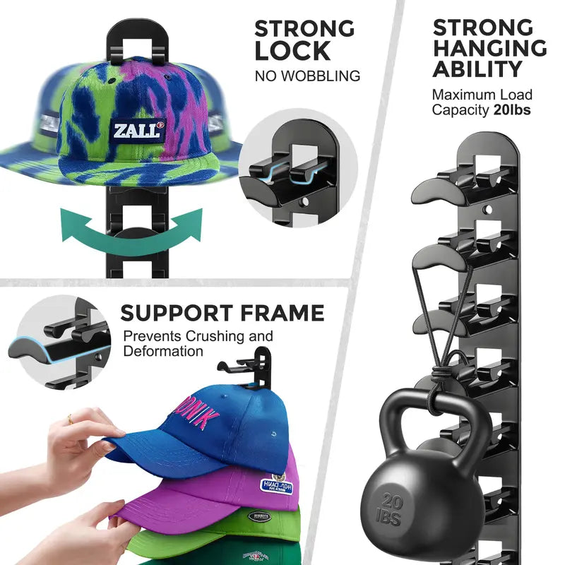 🧢 Wall-Mounted Hat Organizer – Holds Up to 20 Caps