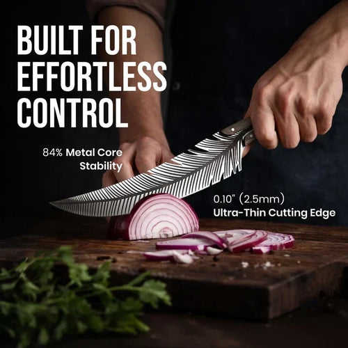 🪶 260g Feather-Inspired Curved Kitchen Knife – Full-Tang Rosewood Handle