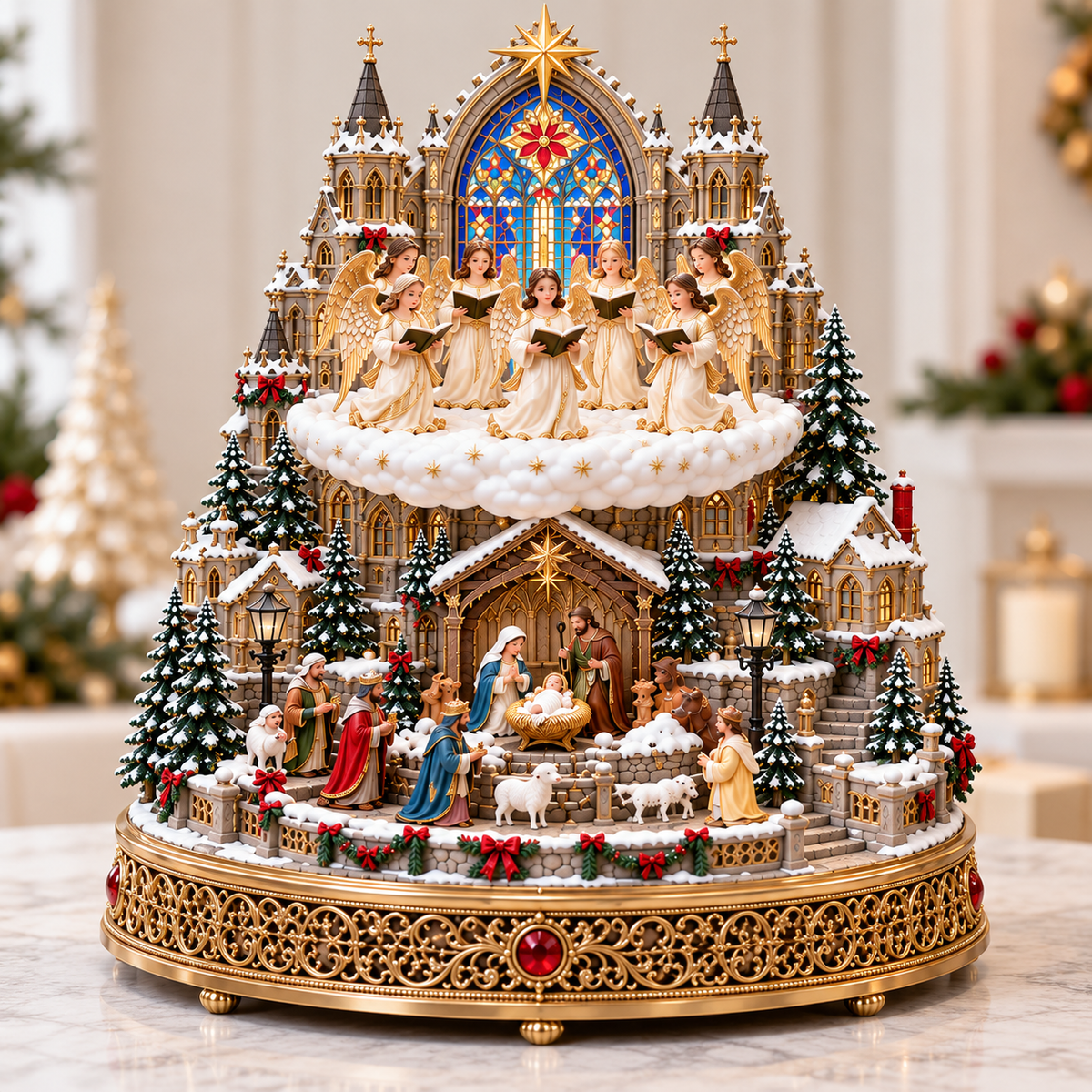 🔥 LAST DAY 49% OFF 🔥 Heavenly Angel Choir | Lighted & Rotating Christmas Nativity Village